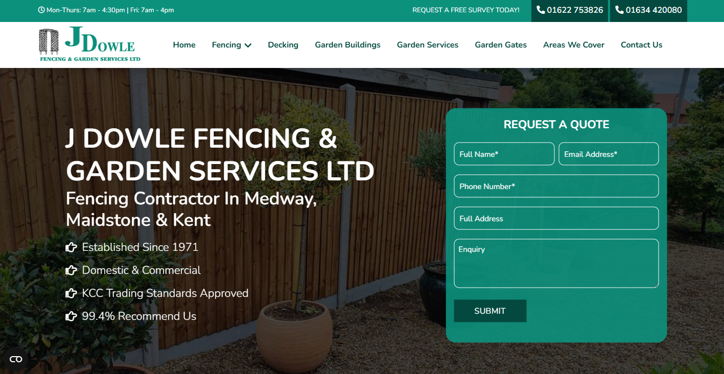 Screenshot of the J Dowle Fencing website