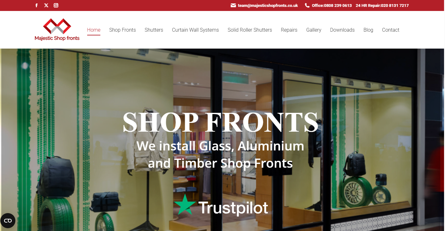 Screenshot of the Majestic Shopfronts website