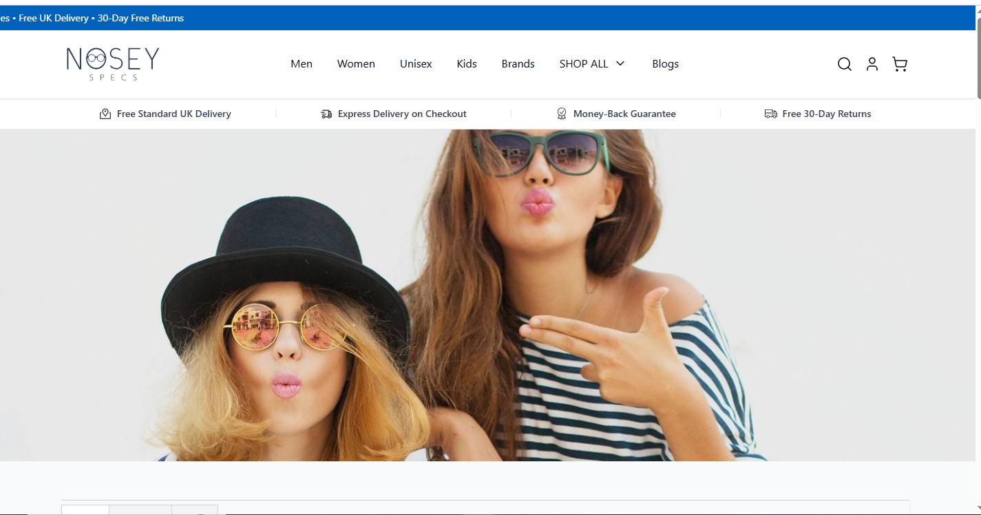 Screenshot of the Nosey Specs (Hyvä Theme) website