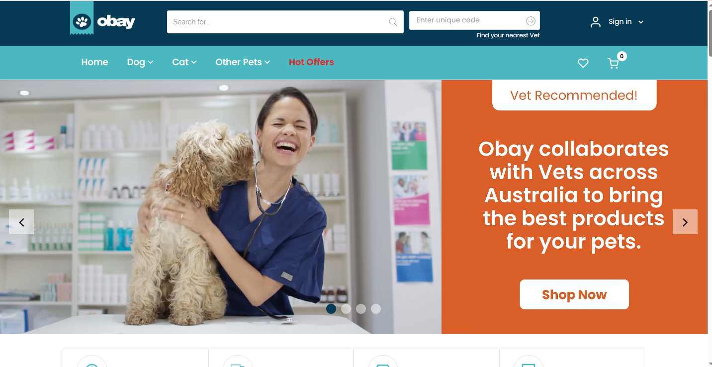 Screenshot of the Obay website