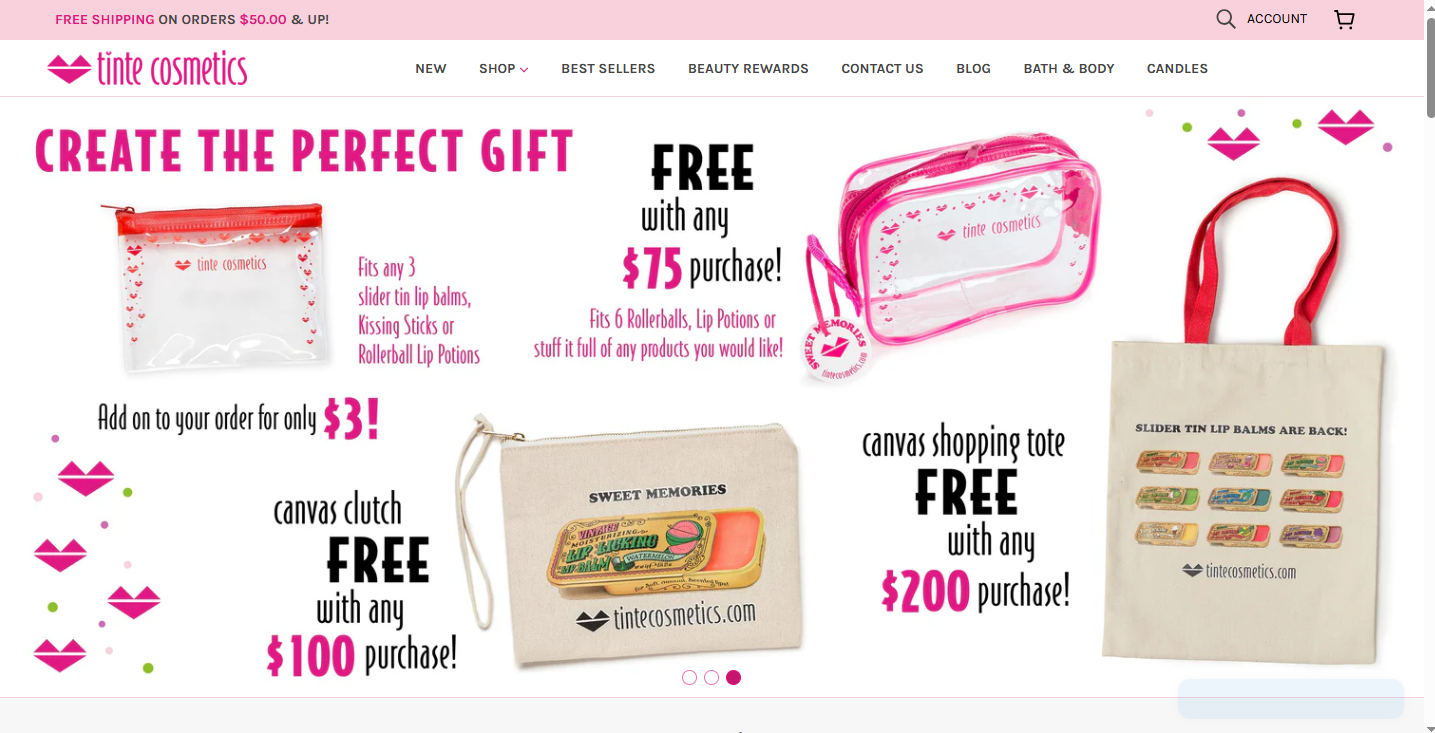 Screenshot of the Tinte Cosmetics website