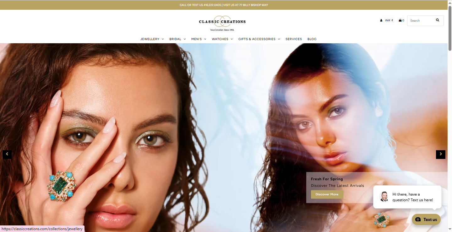 Screenshot of the Toronto Watches, Bridal Jewellery, Diamond Engagement Rings & Bracelet website