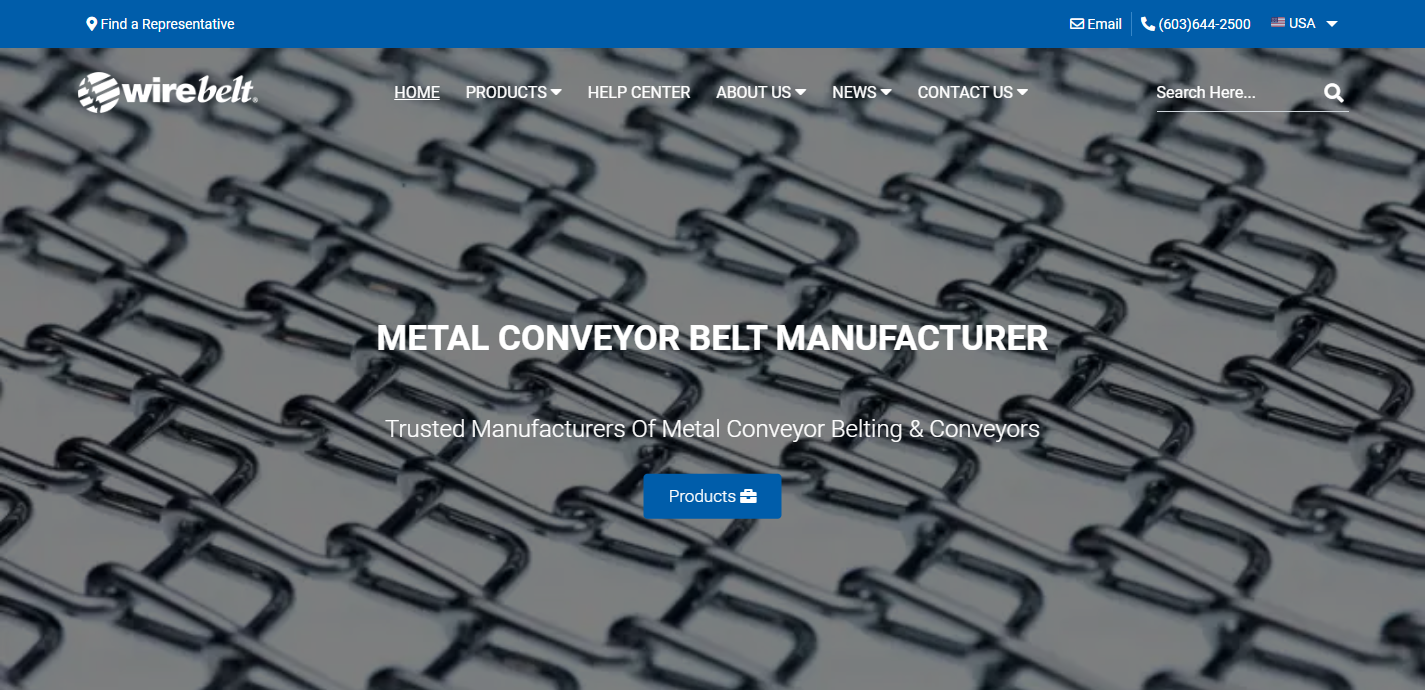 Screenshot of the Wire Belt website